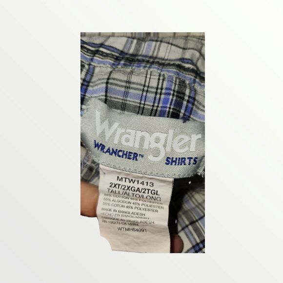 Wrangler Wrancher 2XT Western Shirt Pearl Snap Front Gray Blue /Black - Picture 10 of 10